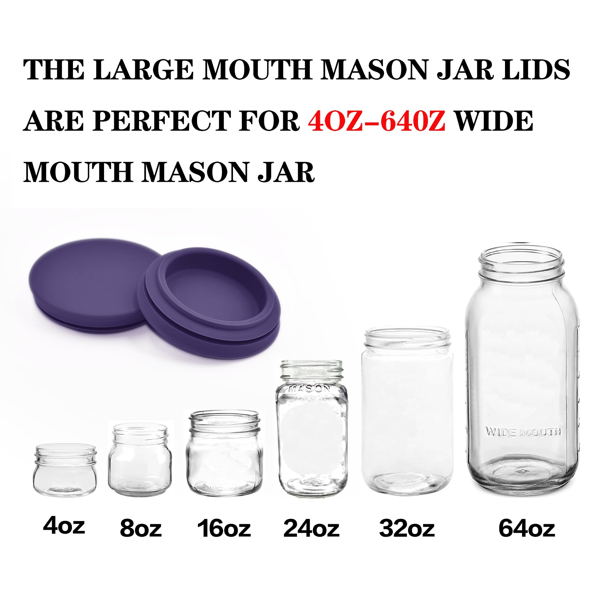 Wide Mouth Mason Jar Lids - Large Mouth Canning Lids Fit for All Wide Mouth Mason Jars,Food Grade Silicone Mason Jar Caps,Dishwasher Safe,Leak Proof Reusable Lids