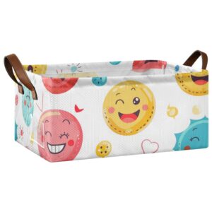 colorful emoji fabric closet storage baskets and baskets with handles for organizing your home organize clothes, school bags, toys and other items waterproof and stain-resistant