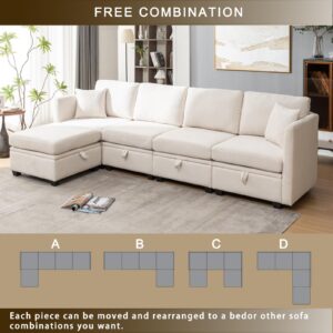 Nixorien Modular Sectional Sofa,U Shaped L Shaped Sectional Couch with Storage 5 Seats,Adjustable Backrest,Convertible Sectional Couch for Living Room (Beige)