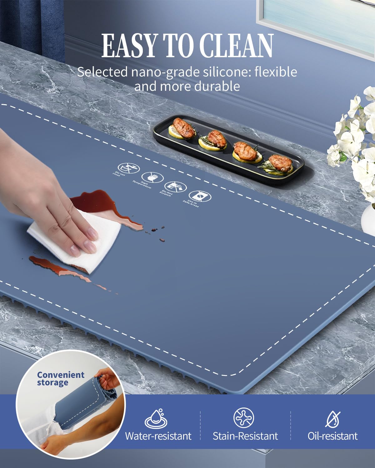 Food Warming Mat, Electric Warming Tray, Portable and Rollable, Premium Silicone Nano-Material, Fast Heating, 3 Temperature Settings & Auto Shut-Off for Buffet, Party, Thawing