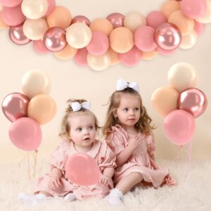 Patimate Retro Blush Pink Balloons Set, 50 pcs 12 inch Metallic Rose Gold Dusty Pink Pastel Orange Nude Latex Balloons Kit for Birthday Bridal Shower Bachelorette Boho Baby Shower Party Decorations