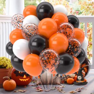 Patimate Black Orange Halloween Balloons Set, 50 pcs 12 inch Orange Black White Confetti Latex Balloons Kit for Halloween Baby Shower Spooky Birthday Graduation Motorcycle Party Decorations