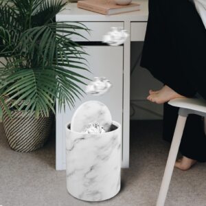 MAGICLULU Shake Lid Trash Can Marble Wastebasket Office Trash Can Marble Garbage Can Vanity Waste Bin Bathroom Garbage Basket Marble Design Trash Can Round Trash Can Car Wastebasket White Pp