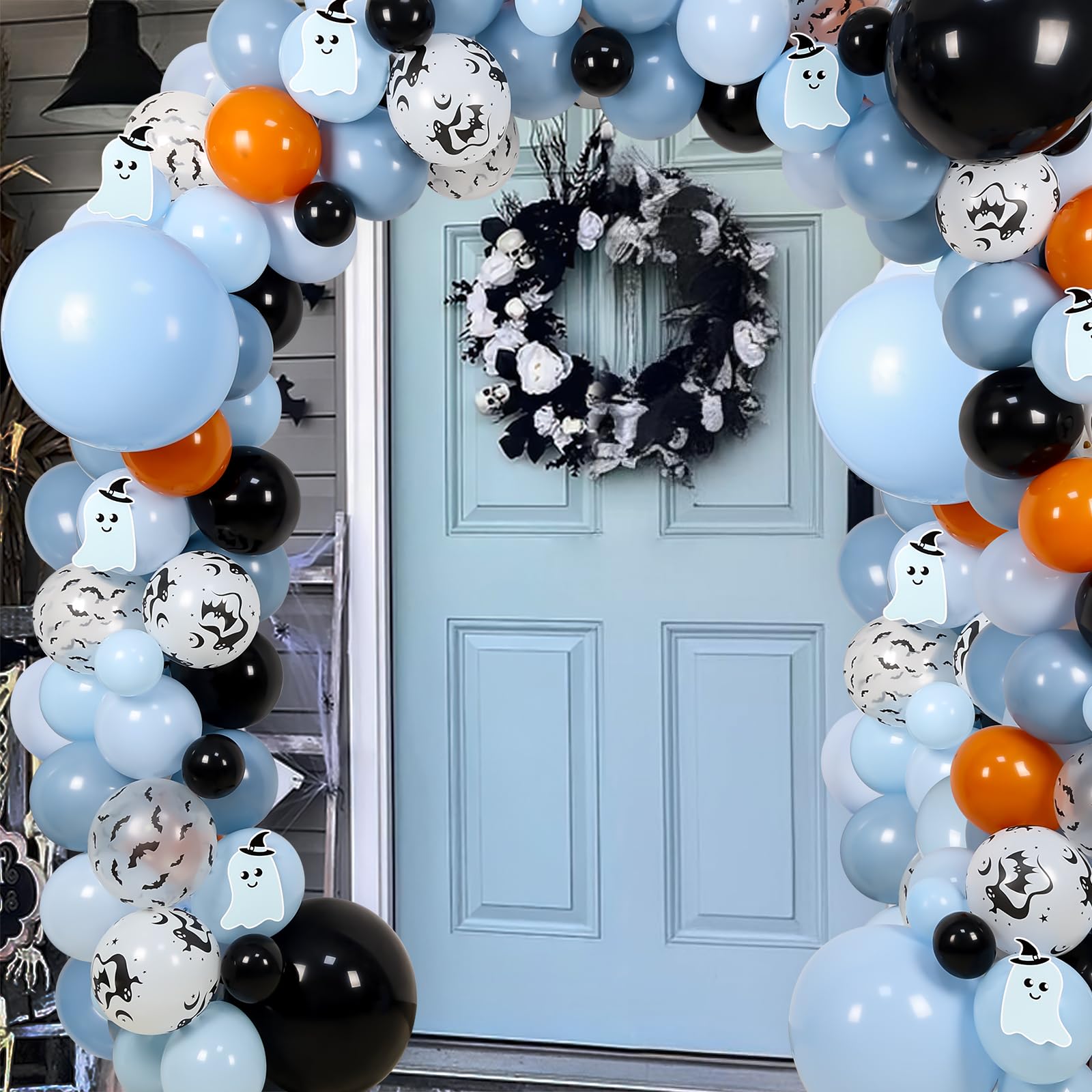 Halloween Baby Shower Decorations for Boy, Halloween Balloon Arch Blue with Cute Ghost-pattern Card For Halloween Theme Baby Shower Decorations Happy BOO Day Party Decorations