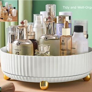 Hibekol 360° Makeup Organizer - 8.66" Diameter Spinning Skincare Perfumes Organizer - Cosmetics Organizer for Vanity Countertop and Bathroom Dresser - Lazy Susan Storage Box (White)