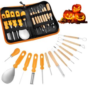 linhongfu halloween pumpkin carving kit, 13 piece stainless steel pumpkin carving tools for adults & kids, professional sculpting tools with handbag carve jack-o-lanterns halloween decorations