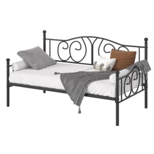 VECELO Metal Daybed Frame Multifunctional Platform Bed Sofa Mattress Foundation with Classic Headboard, Twin, Black