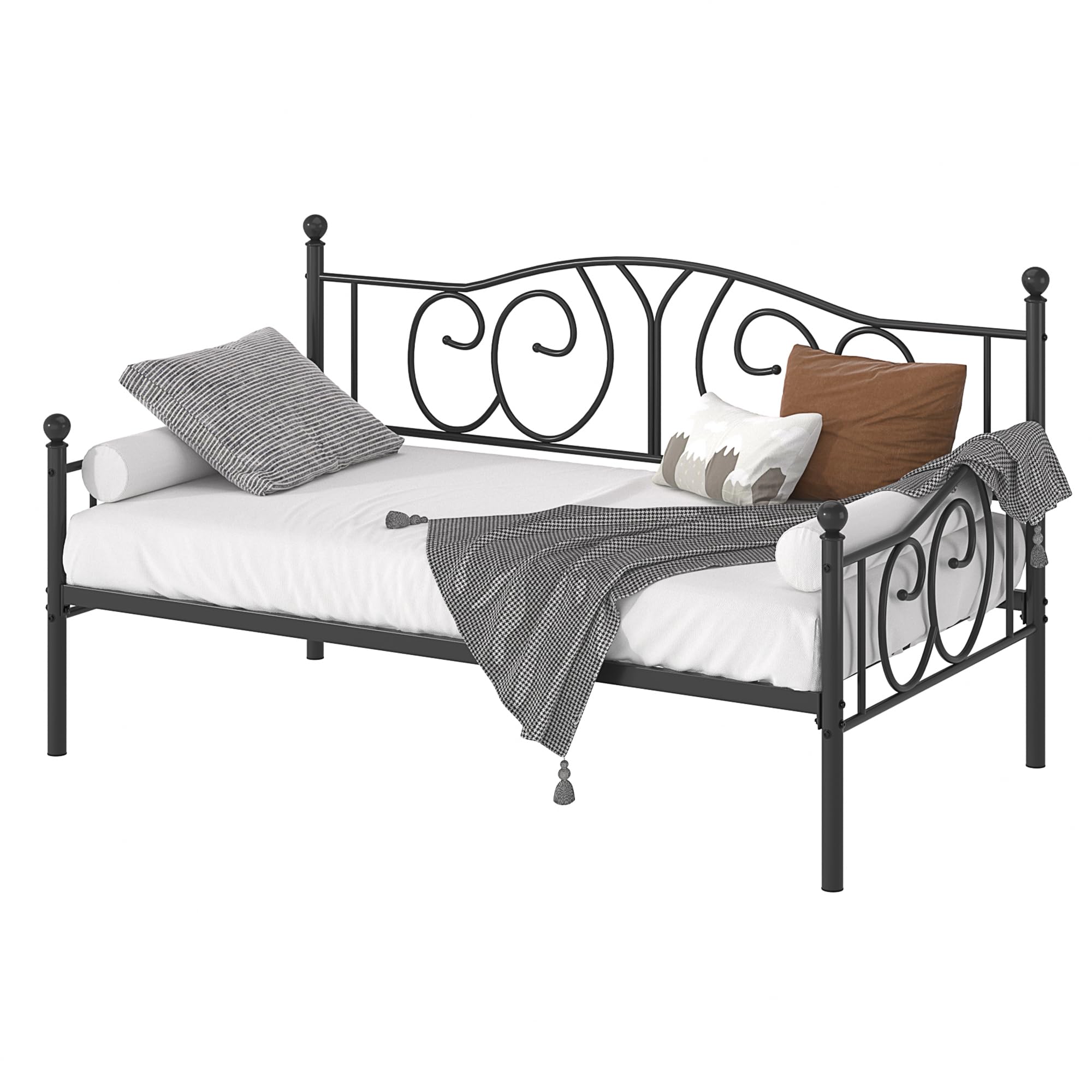 VECELO Metal Daybed Frame Multifunctional Platform Bed Sofa Mattress Foundation with Classic Headboard, Twin, Black