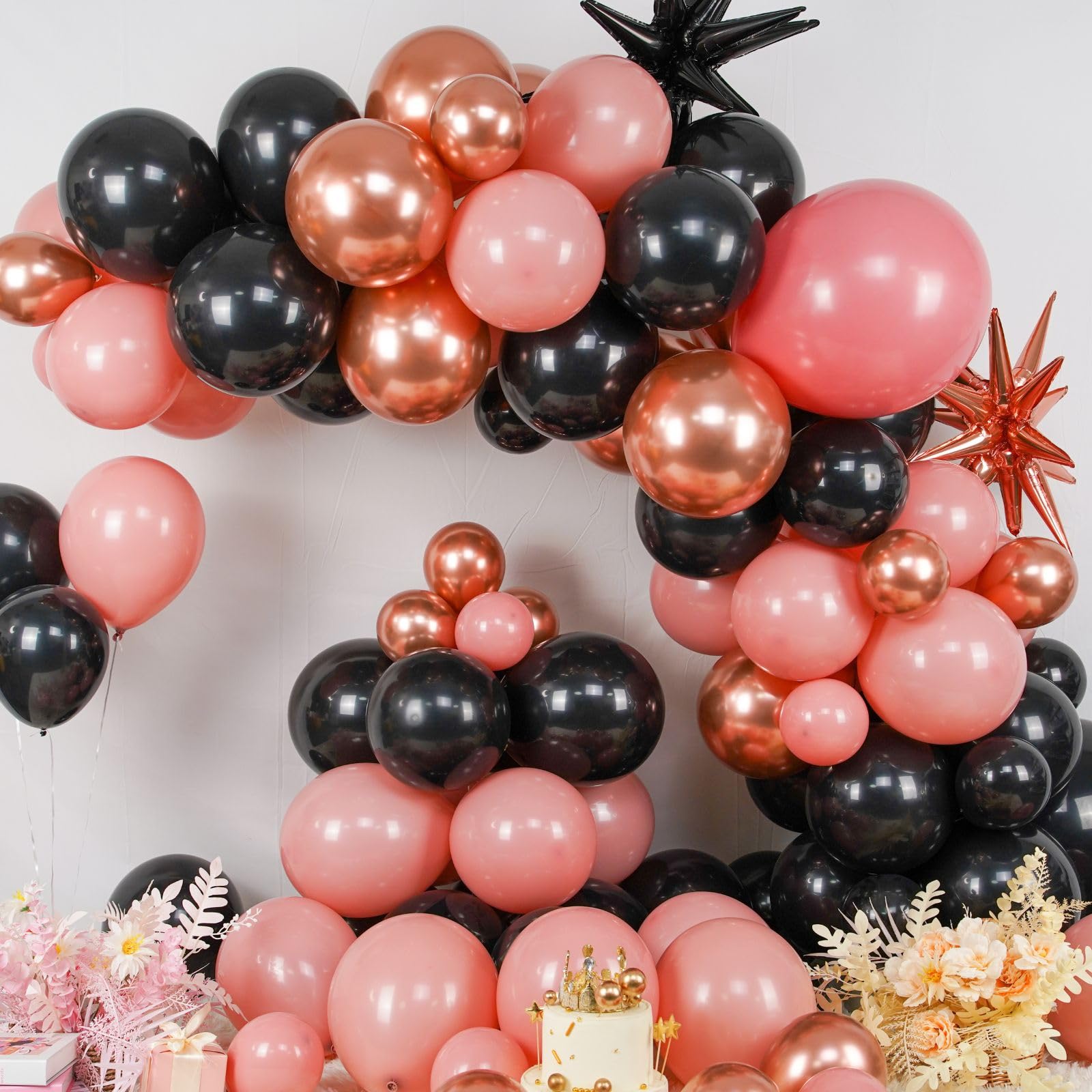 Dusty Pink and Black Balloon Arch,Balloon Garland with Star Foil Balloons Metallic Rose Gold Balloons Retro Pink Balloons for Birthday Wedding Bachelorette Party Decorations