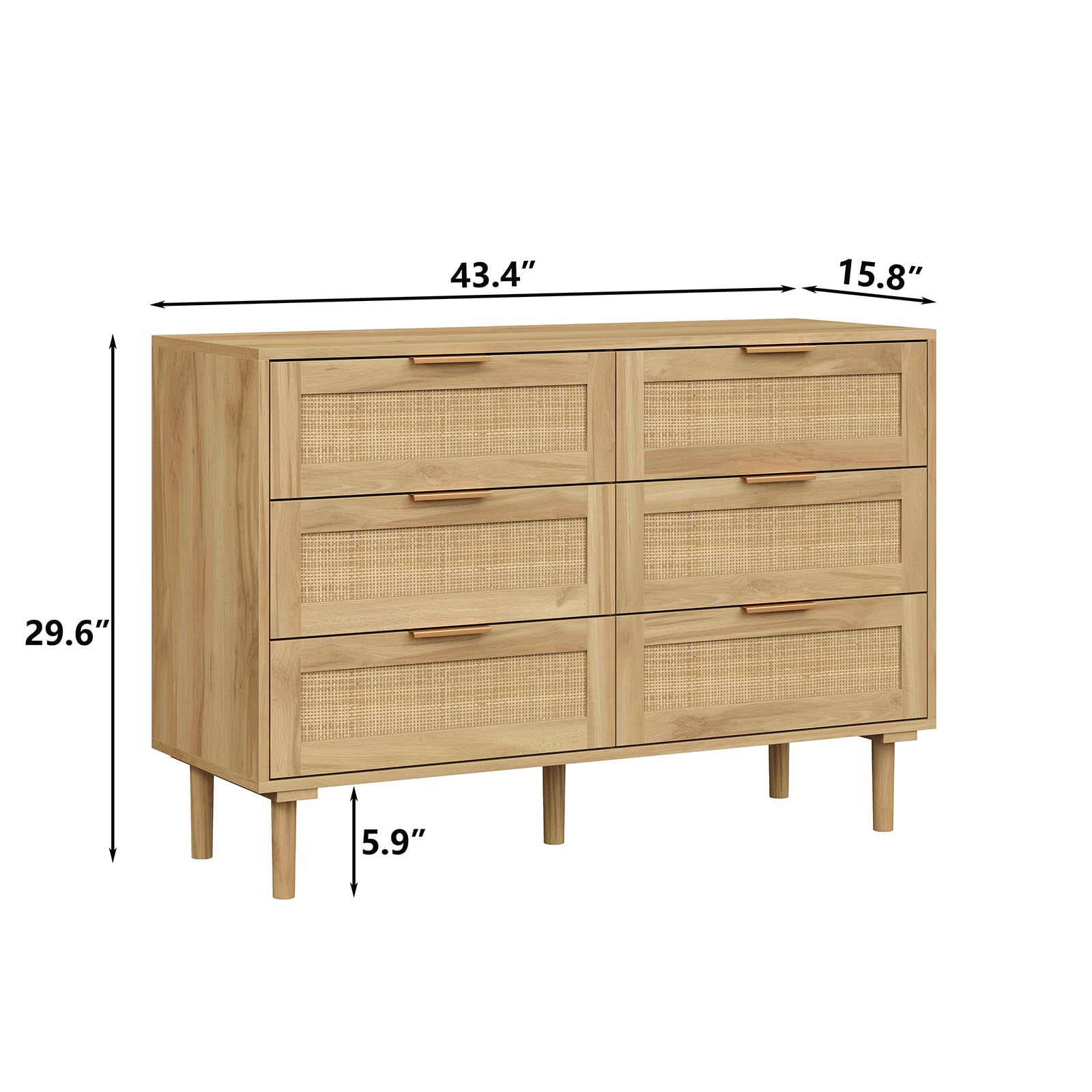 Furniouse 6 Drawer Rattan Dresser for Bedroom, Wooden Dresser Chest of Drawers, Storage Organizer for Closet, Beside Table for Living Room, Entryway