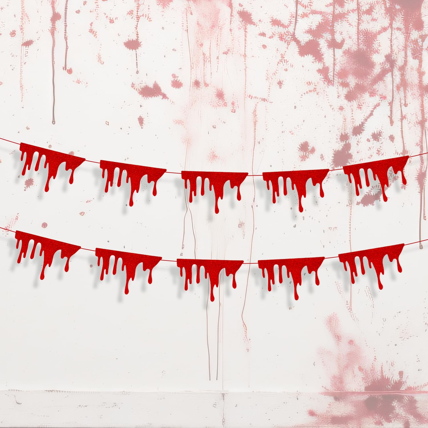 Dohia Dripping Blood Banner Halloween Glitter Red Bloody Garland Vampire Diaries Zombie Horror Themed Hanging Ornament Halloween Party Decorations D3-LXLHDS