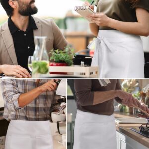 NLUS Server Apron with 4 Pockets, Water Oil Stain Resistant Waitress Waiter Apron White Waist Aprons Bistro Apron for Women Men, 34" W x 22" H