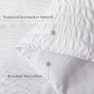 HYLEORY White Duvet Cover Queen Size, 3 Pieces (1 Duvet Cover + 2 Pillow Cases) Soft Washed Microfiber Duvet Cover Seersucker Duvet Cover Set with Zipper Closure and Corner Ties for All Seasons