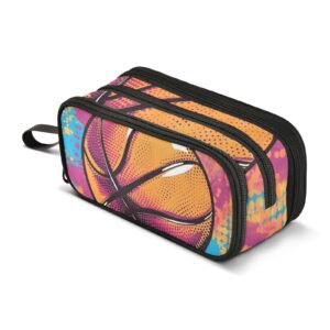 Bolaz Basketball Pop Art Design Pencil Case Large Capacity Pen Bag with Compartment Students Stationery Organizer Pencil Pouch Marker Case for School Office Work