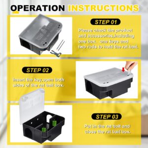 Qualirey 2 Pcs Rat Bait Station 8.86 x 7.28 x 3.62 Inches Rat Bait Traps with Clear Lid, Black Bait Blocks Boxes with 2 Keys for Rat, Keeps Children and Pets Safe Indoor & Outdoor, Bait Not Included