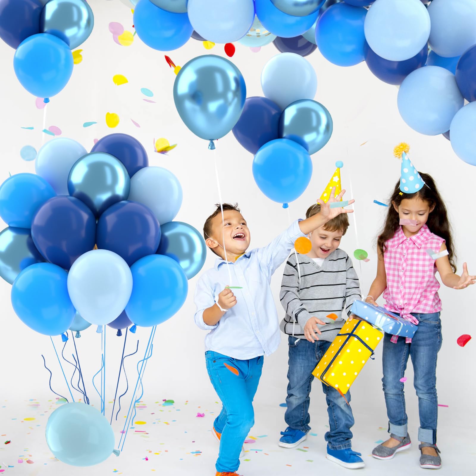 Patimate Blue Balloons Set, 50 pcs 12 inch Metallic Blue Navy Blue Pastel Blue Light Blue Latex Balloons Kit for Birthday Baby Shower Wedding Party Decorations