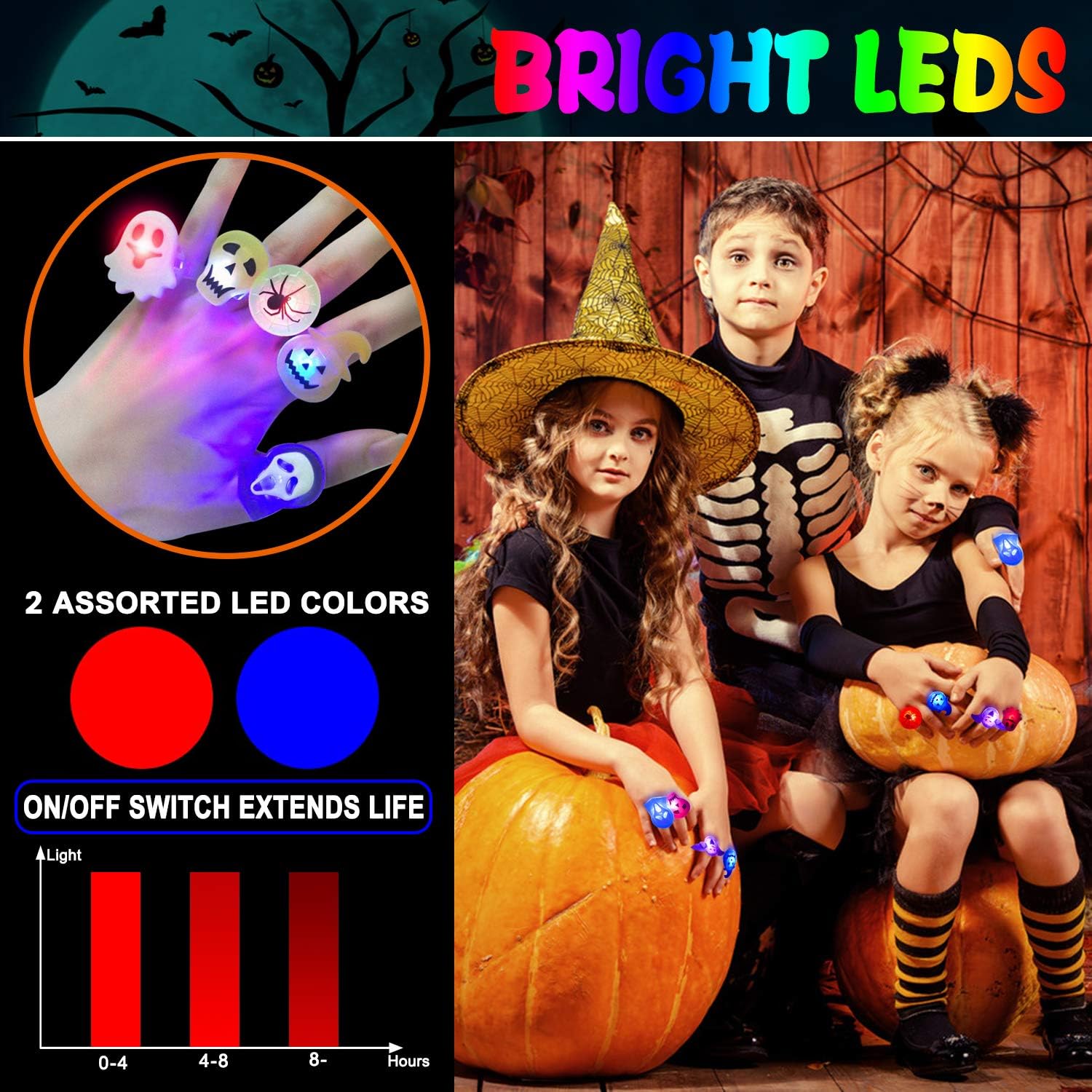 XUANMEIKE 50pcs 50pcs Halloween LED Rings, Halloween Party Favors Glow in the Dark Party Supplies, Halloween Light Up Rings Perfect for Trick or Treat Gifts and Halloween Favors