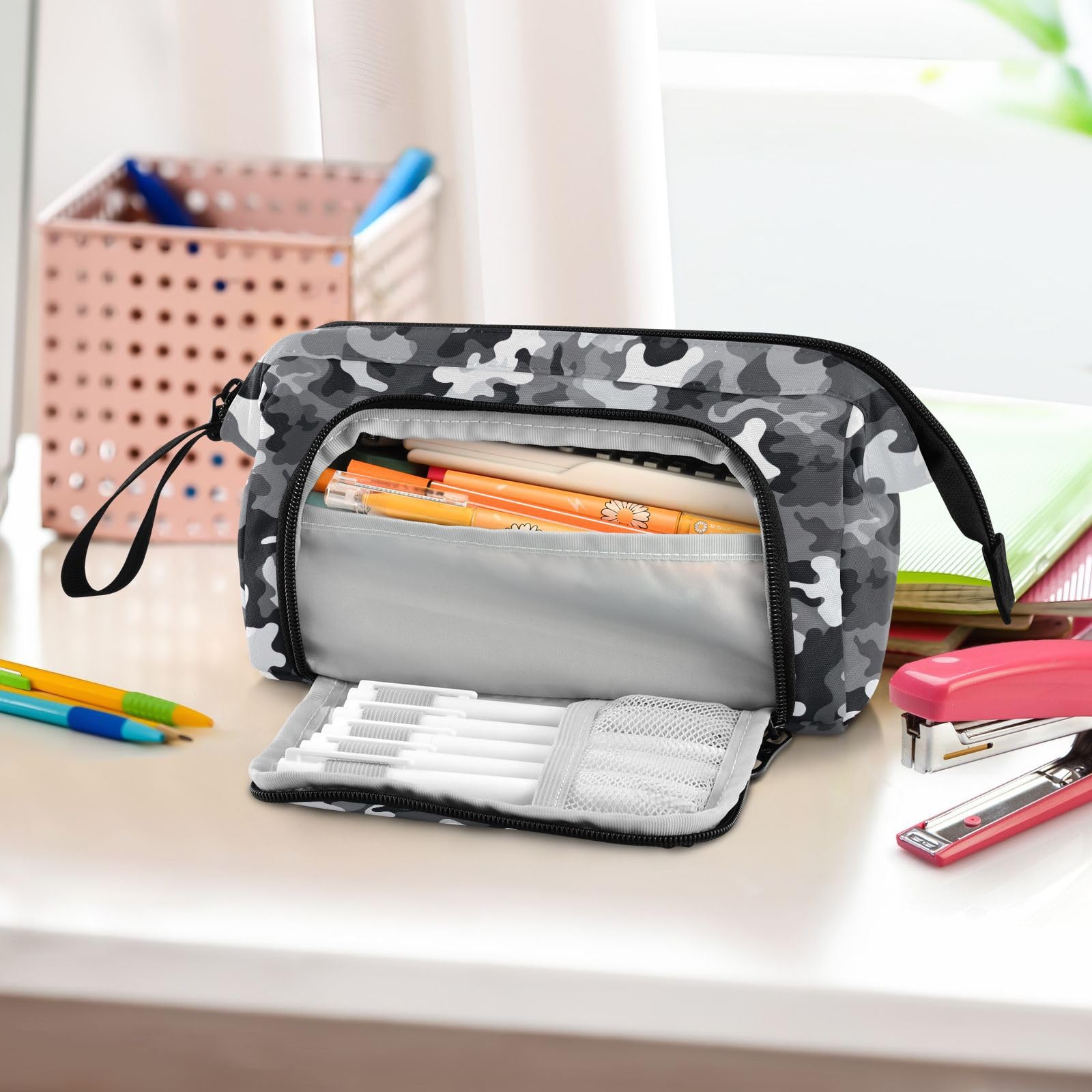 J JOYSAY Black White Classic Camo Pencil Case Large Capacity Pencil Pouch for Girls Boys Markers Storage Cute Pencil Case for Boys Travel