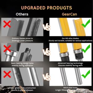 Router Bits Set 1/4 Shank, 4 Flush Trim Router Bits, 4 Pattern Flush Trim Router Bits, Router Bit with a Bearing Prevent Tearing, Wood Milling Cutter for Trimming 8PCS