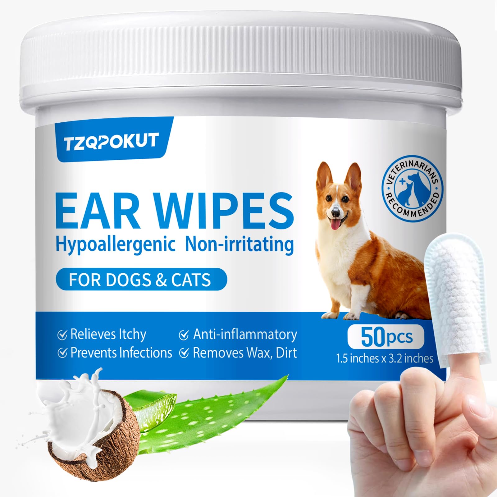 Tzqpokut Dog Ear Cleaner Wipes - Otic Cleanser for Dogs (50)