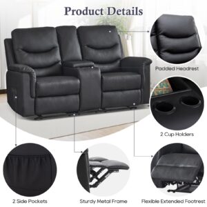 Consofa RV Recliner Loveseat, Reclining Loveseat with Console, Faux Leather Manual Recliner Loveseat, Wall Hugger Loveseat Recliner with Cup Holder and Side Pocket for Living Room