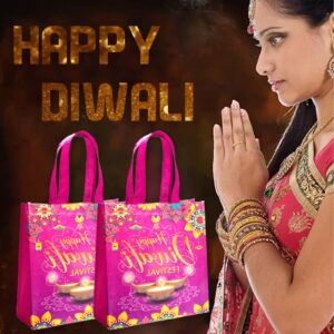 HABDJILTY 20PCS Diwali Gift Bags,Happy Diwali Non-woven Gift Bags with Handle Treat Bags for Indian Diwali Light Festival Party Decorations Favors.