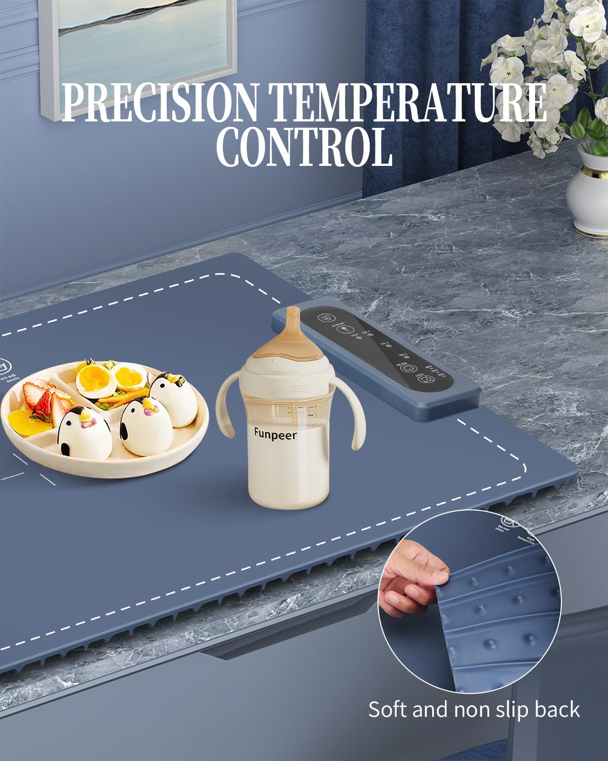 Food Warming Mat, Electric Warming Tray, Portable and Rollable, Premium Silicone Nano-Material, Fast Heating, 3 Temperature Settings & Auto Shut-Off for Buffet, Party, Thawing