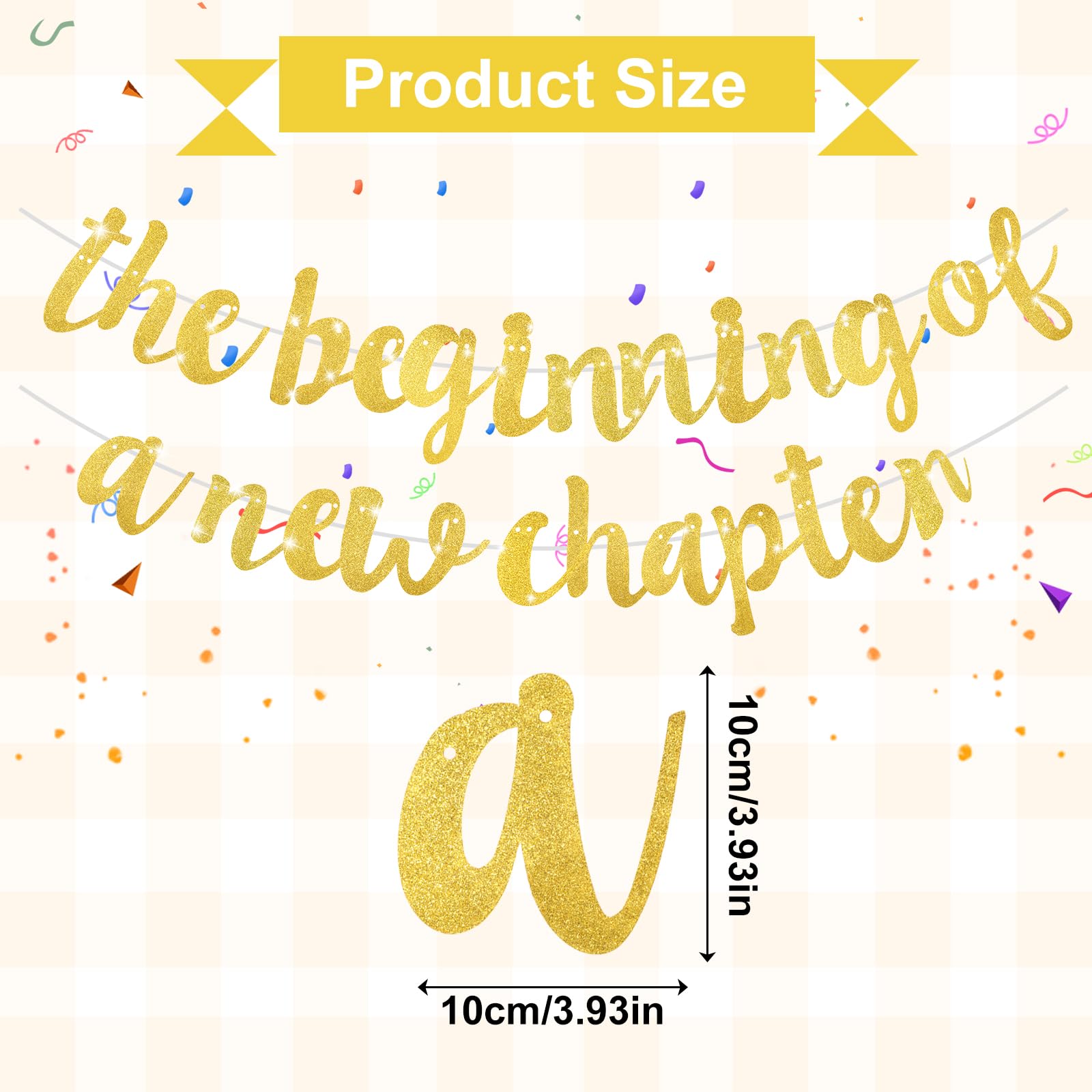 AOZUO The Beginning of A New Chapter Banner, Glitter Farewell Party Decorations Happy Retirement Graduation Banner House Warming Moving Away Engagement Job Change Party Supplies(Gold)