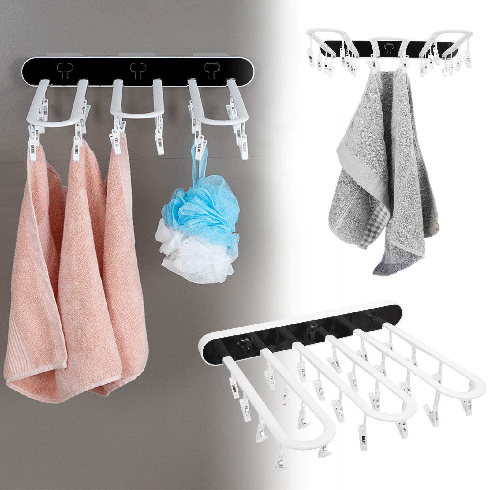 COSMICROWAVE Drying Rack Clothing Wall Mounted,Drying Rack Clothing Collapsible, Push Type Foldable Socks Underwear Storage Rack Multifunction Wall Mounted Drying Holder