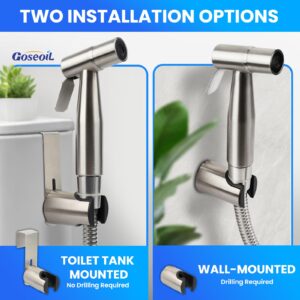 Goseoil Handheld Toilet Bidet Sprayer for Toilet-Adjustable Water Pressure Control with Bidet Hose for Feminine Wash set, Stainless Steel Brushed Nickel Cloth Diaper for Baby Wash