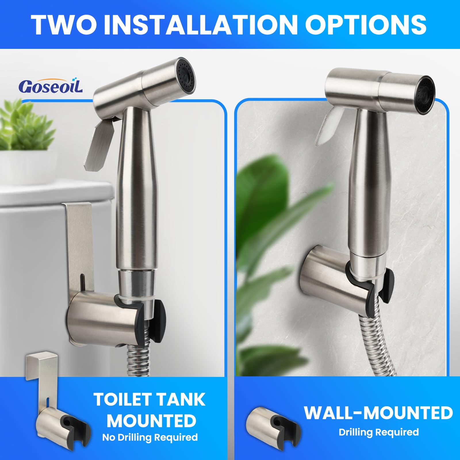 Goseoil Handheld Toilet Bidet Sprayer for Toilet-Adjustable Water Pressure Control with Bidet Hose for Feminine Wash set, Stainless Steel Brushed Nickel Cloth Diaper for Baby Wash