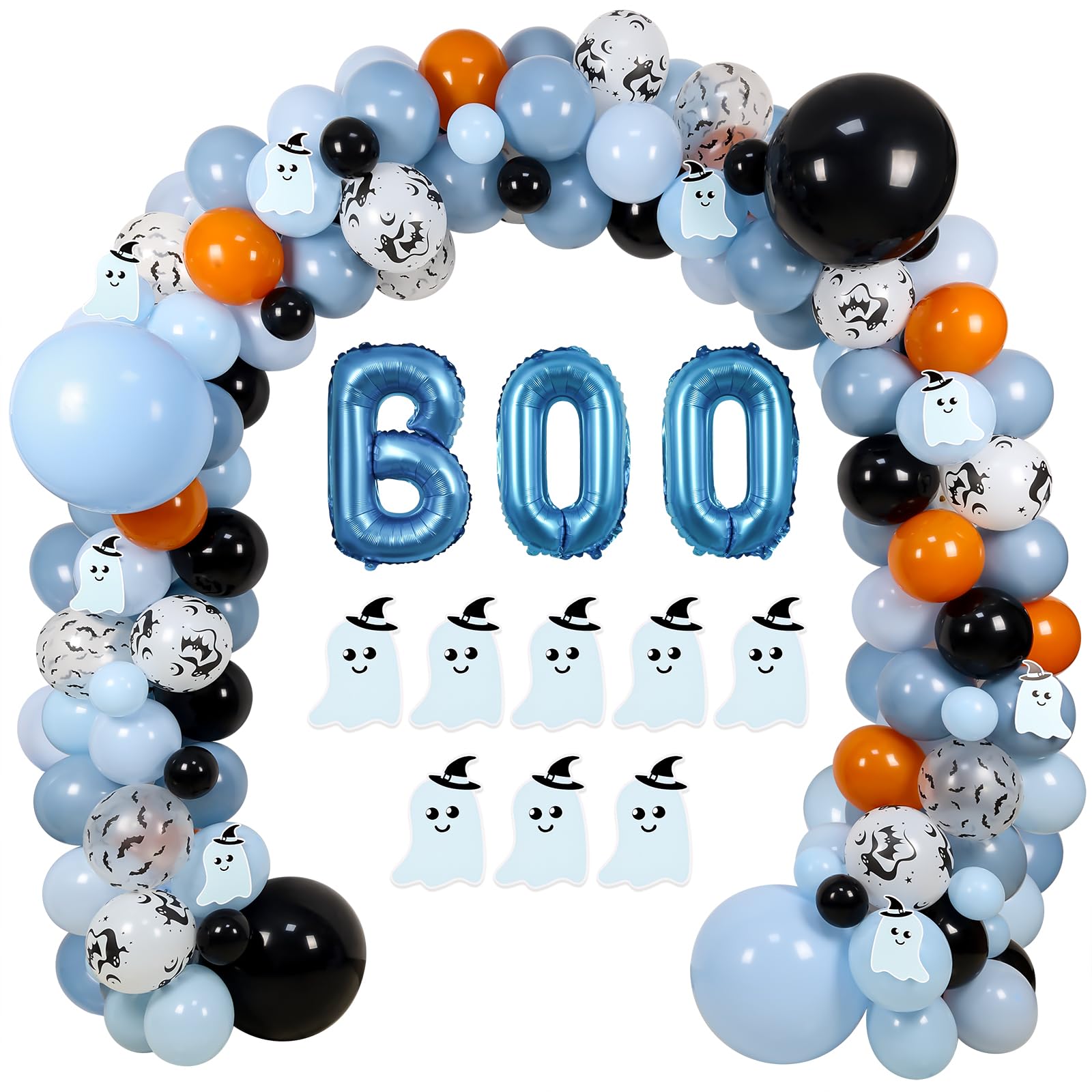 Halloween Baby Shower Decorations for Boy, Halloween Balloon Arch Blue with Cute Ghost-pattern Card For Halloween Theme Baby Shower Decorations Happy BOO Day Party Decorations