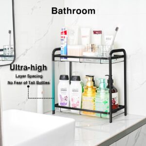 Niluks Bathroom Countertop Organizer, Large Capacity Bathroom Counter Shelf, 2 Tier Metal Makeup Skincare Toiletries Cosmetic Countertop Tray Organizers for Bathroom Vanity, Kitchen (Black)