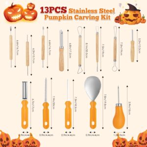 LINHONGFU Halloween Pumpkin Carving Kit, 13 Piece Stainless Steel Pumpkin Carving Tools for Adults & Kids, Professional Sculpting Tools with Handbag Carve Jack-O-Lanterns Halloween Decorations