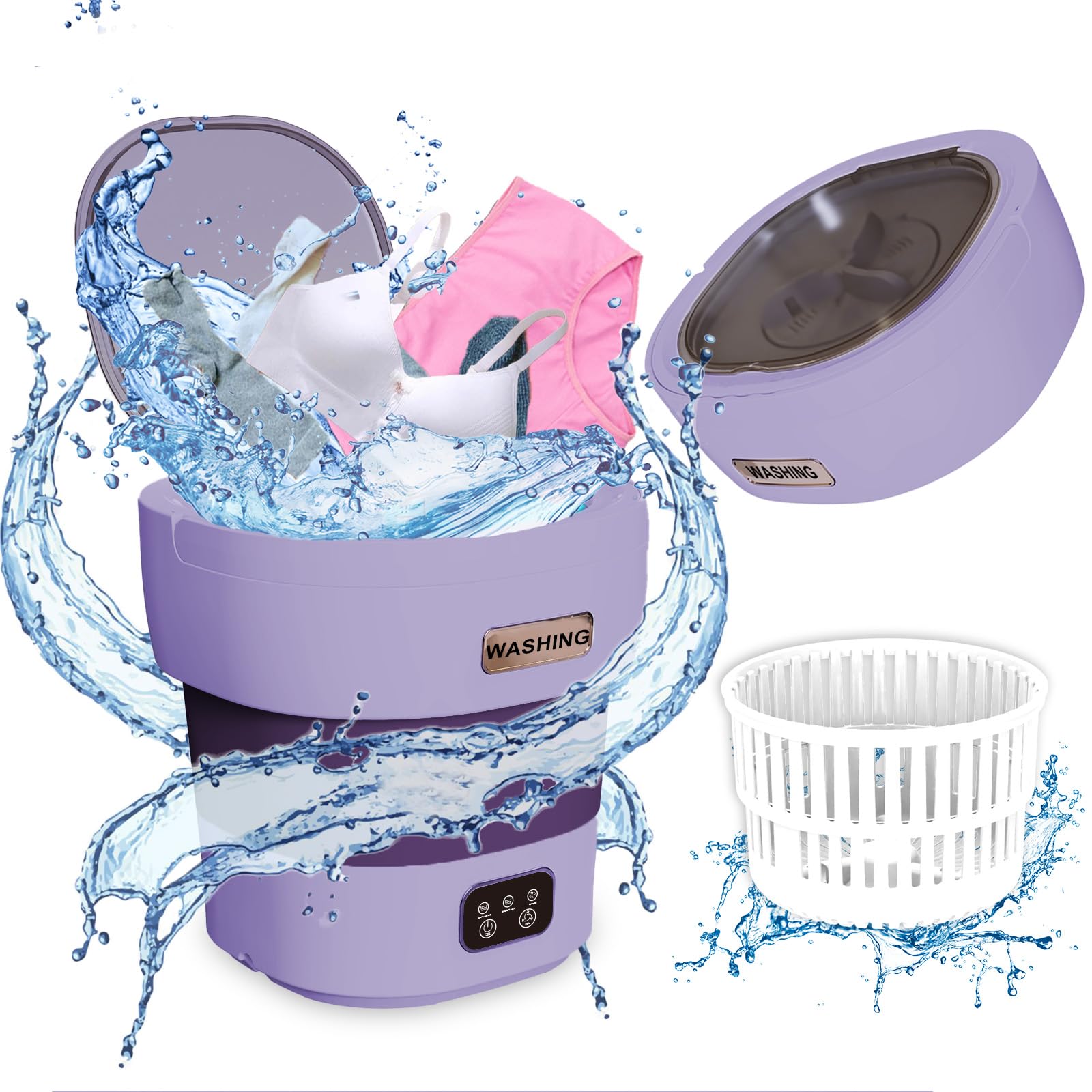 Portable Washing Machine, 15L Large Capacity New Upgraded Model, Mini Collapsible Washer with Dryer, Small Foldable Laundry Washer, Apartment, RV, Dorm, Camping, Socks, Baby Clothes, Underwear, Purple