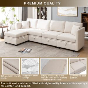 Nixorien Modular Sectional Sofa,U Shaped L Shaped Sectional Couch with Storage 5 Seats,Adjustable Backrest,Convertible Sectional Couch for Living Room (Beige)