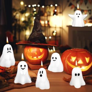 6 pcs halloween ghost candles,white ghost shape cute halloween decor candles for home halloween party bedroom room table decorations