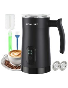 electric milk frother, 4 in 1 milk frother and steamer, 11.8oz/350ml automatic warm and cold foam maker, auto shut-off, coffee frother for coffee, latte, cappuccino, macchiato, hot chocolate(black)