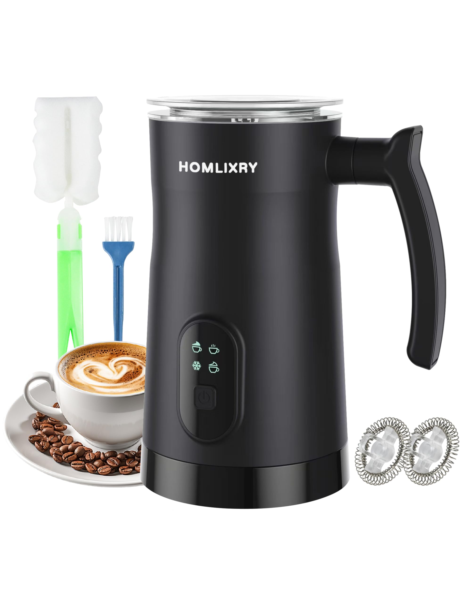 Electric Milk Frother, 4 in 1 Milk Frother and Steamer, 11.8oz/350ml Automatic Warm and Cold Foam Maker, Auto Shut-Off, Coffee Frother for Coffee, Latte, Cappuccino, Macchiato, Hot Chocolate(Black)