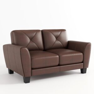 Genuine Leather Loveseat Sofa, 2 Seater Modern Sofa Couch for Living Room, Brown (62'')