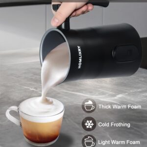 Electric Milk Frother, 4 in 1 Milk Frother and Steamer, 11.8oz/350ml Automatic Warm and Cold Foam Maker, Auto Shut-Off, Coffee Frother for Coffee, Latte, Cappuccino, Macchiato, Hot Chocolate(Black)