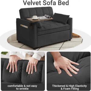 Rovibek 3 in 1 Convertible Sleeper Sofa Bed Pull Out Loveseat for Living Room Apartment Office with Side Table & Adjustable Backrest & Pillows, Black