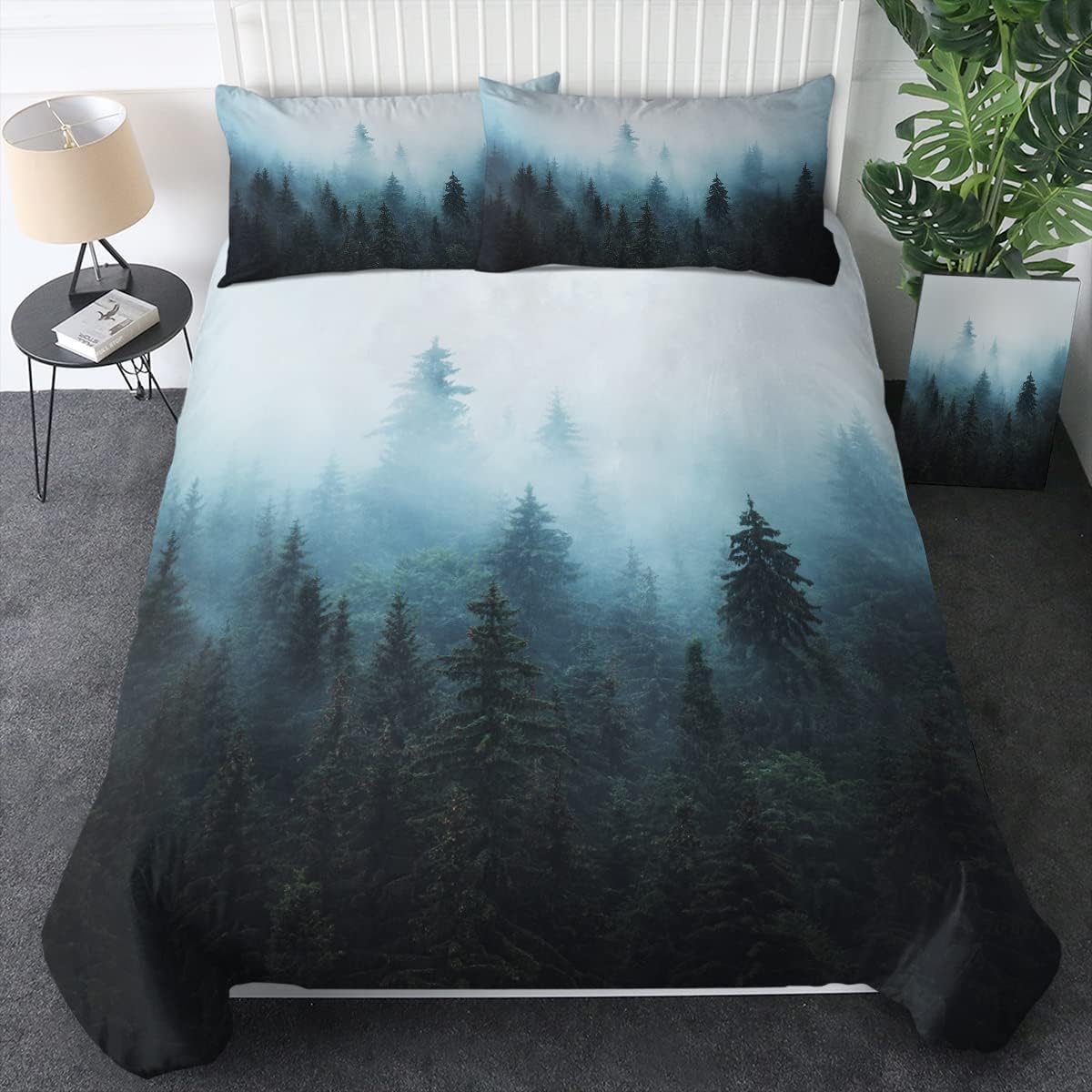 CBQHTY Forest Duvet Cover Smoky Mountain Bedding Green Pine Tree Bedding Natural Scenery Art Bed Set Nature Lover Gift (Twin,6)