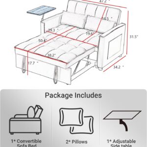 Rovibek 3 in 1 Convertible Sleeper Sofa Bed Pull Out Loveseat for Living Room Apartment Office with Side Table & Adjustable Backrest & Pillows, Black