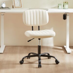 warmiehomy armless office chair with wheels small swivel rolling desk chair pu leather hieght adjustable computer task chair modern vanity chair with low back lumbar support,white