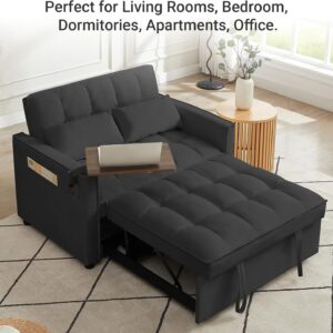 Rovibek 3 in 1 Convertible Sleeper Sofa Bed Pull Out Loveseat for Living Room Apartment Office with Side Table & Adjustable Backrest & Pillows, Black