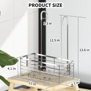 SHANSHUI Shower Hanging Caddy, Bathroom Shower Organizer Basket, Shampoo Bracket, Over Door Shower Rack with Hooks, 304 Stainless Steel Rustproof