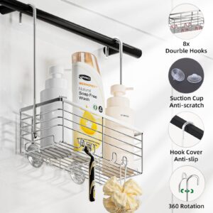 SHANSHUI Shower Hanging Caddy, Bathroom Shower Organizer Basket, Shampoo Bracket, Over Door Shower Rack with Hooks, 304 Stainless Steel Rustproof