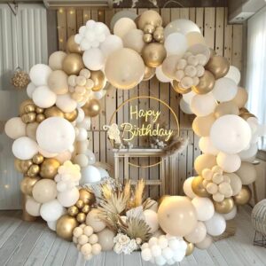 Sand White Gold Balloon Arch Kit,White Beige Balloons with Metallic Gold Latex Balloons for Boho Baby Shower Wedding Bridal Engagement Anniversary Birthday Decorations(white gold)