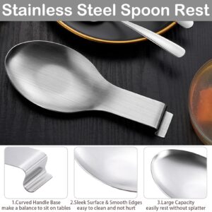 GIWOSK 8 Pcs Stainless Steel Spoon Rest, Large Size Spoon Spatula Ladle Holder for Kitchen Counter Stove Top Heavy Duty Utensil Rest Serving Spoon Rest for Home Buffet Use, Silver